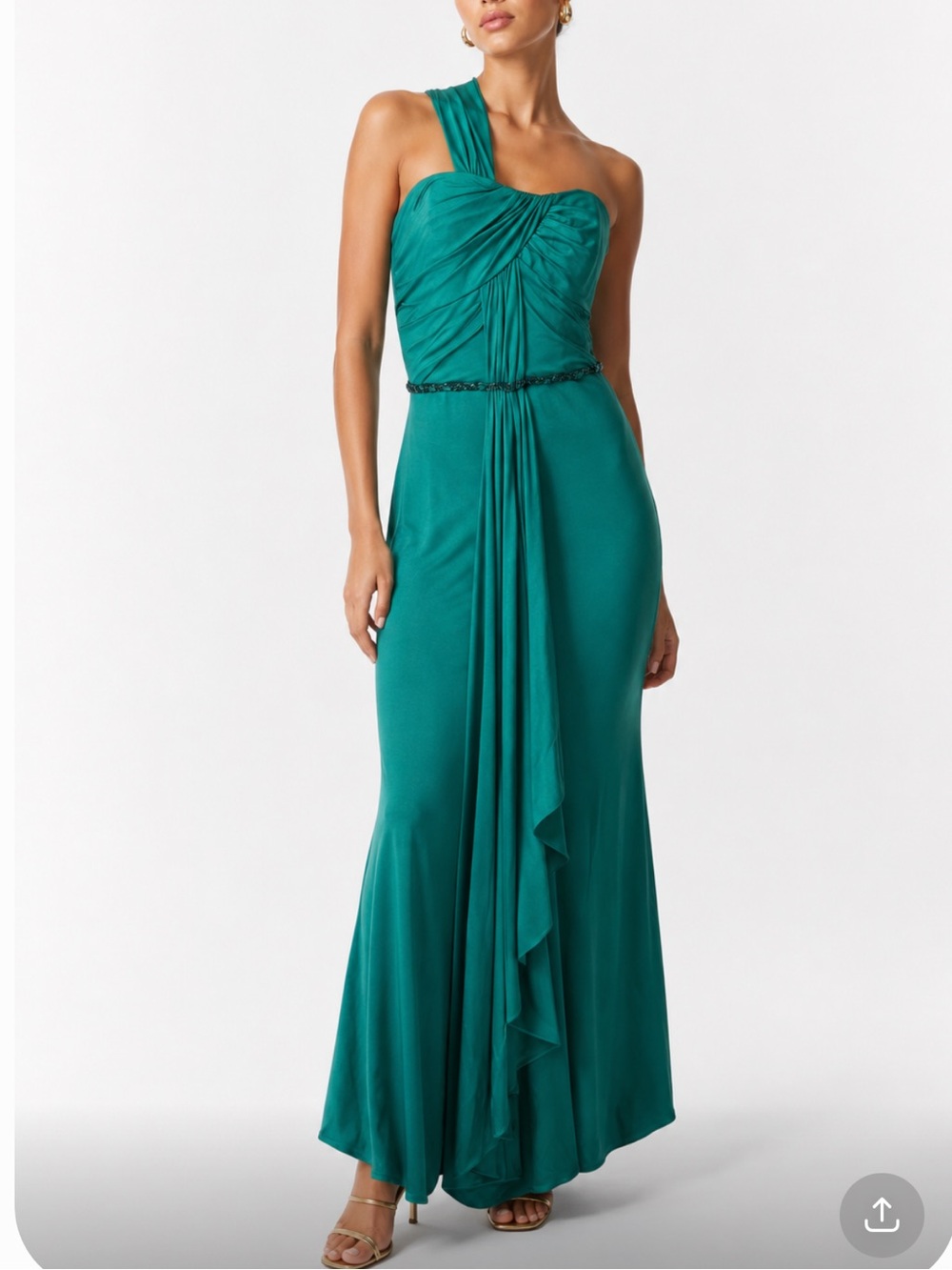 BADGLEY MISCHKA Teal One-Shoulder Ruched Evening Gown Size 8